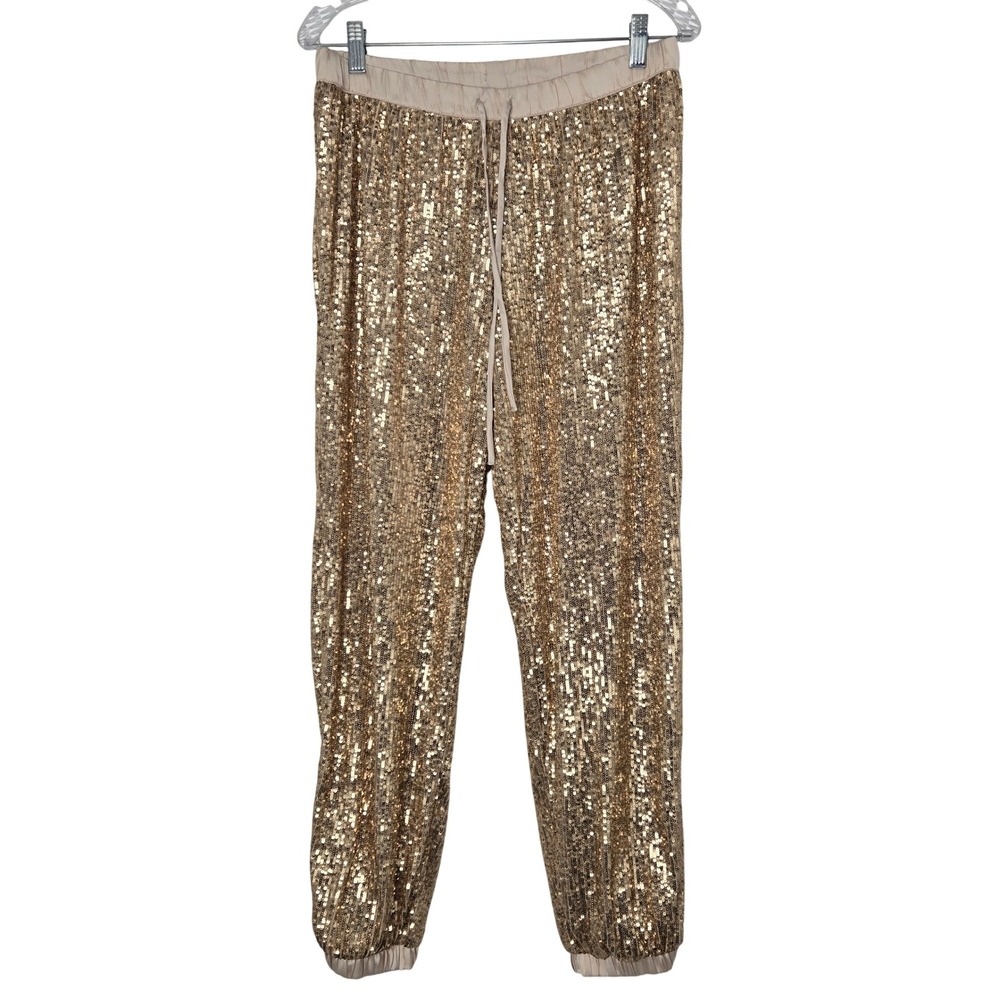 Victoria's Secret Size S Gold Sequin Jogger Drawstring Dressy Relaxed Pants